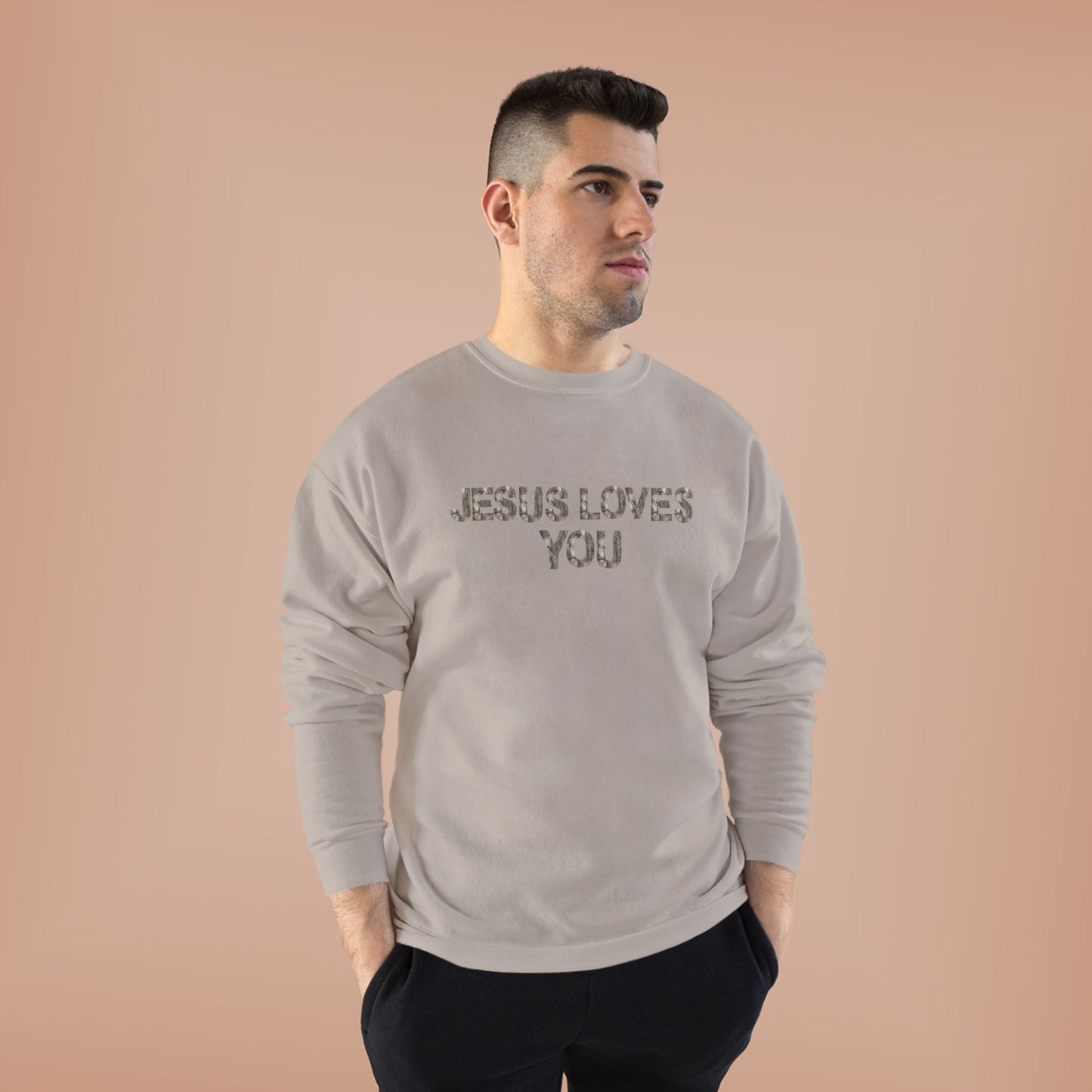 Unisex Eco-Friendly Crewneck Sweatshirt - "Jesus Loves You," Faith Apparel, Comfortable Gift, Religious Sweatshirt, Cozy Outfit