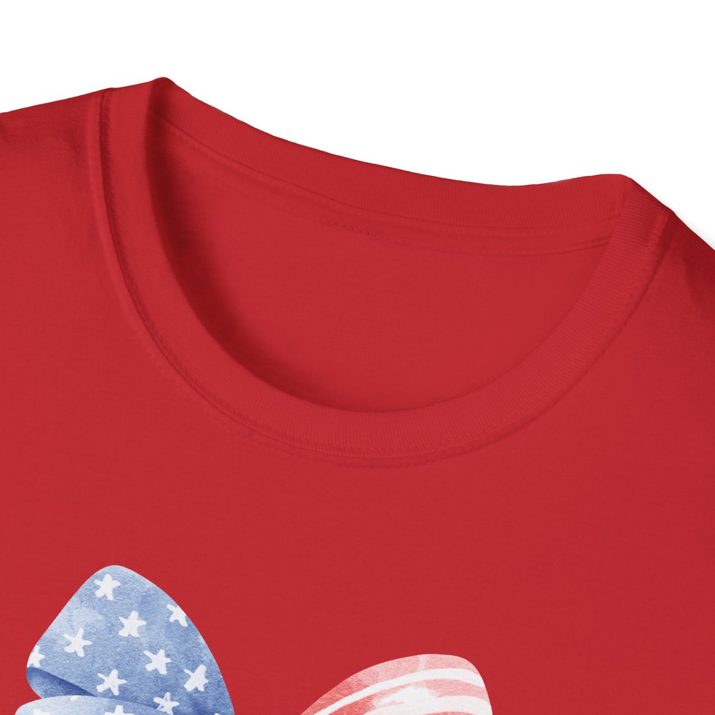 Patriotic USA Flag Bow T-Shirt — Red White Blue 4th of July Tee