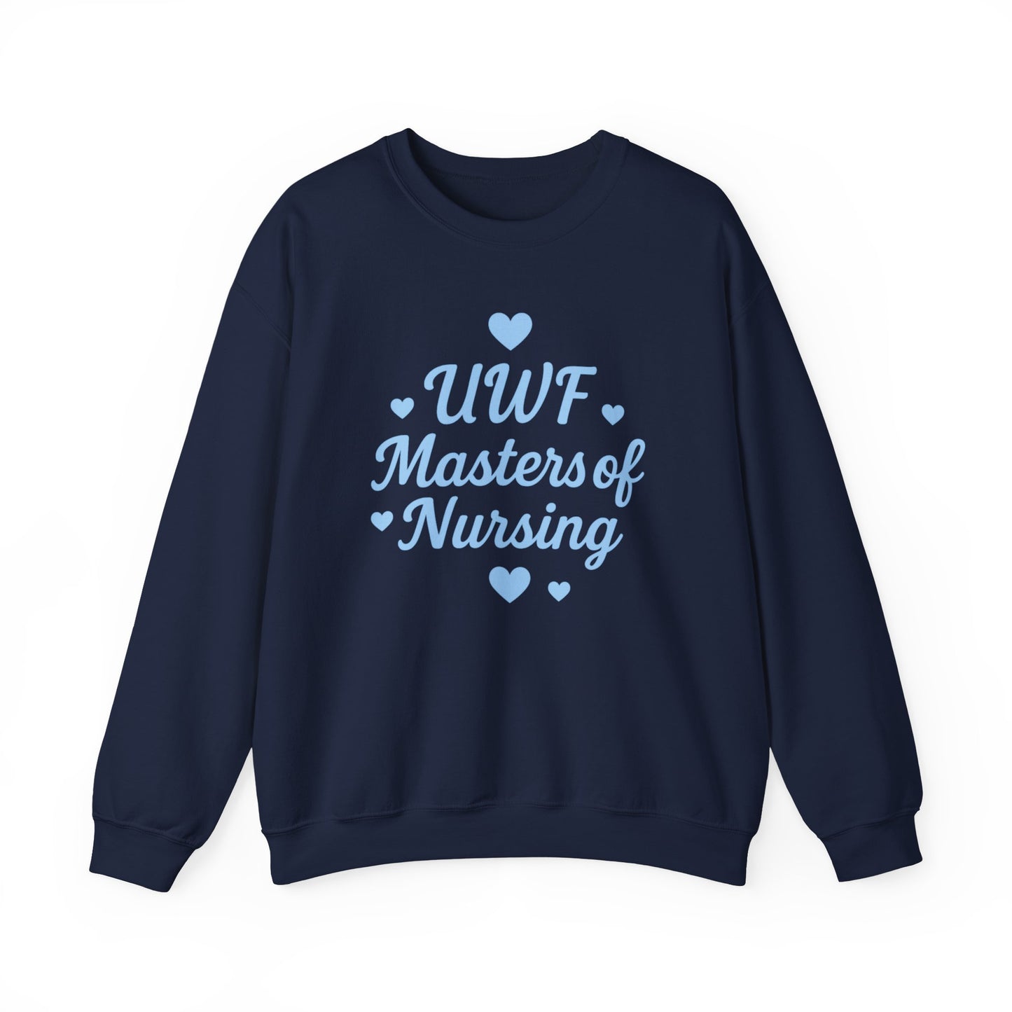 UWF Masters of Nursing Crew neck — Light Blue Heart Nursing School Sweatshirt