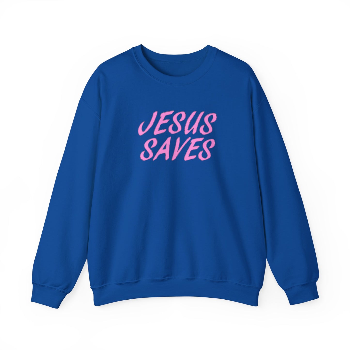 Jesus Saves Pink Script Crew neck — Christian Faith Graphic Tee