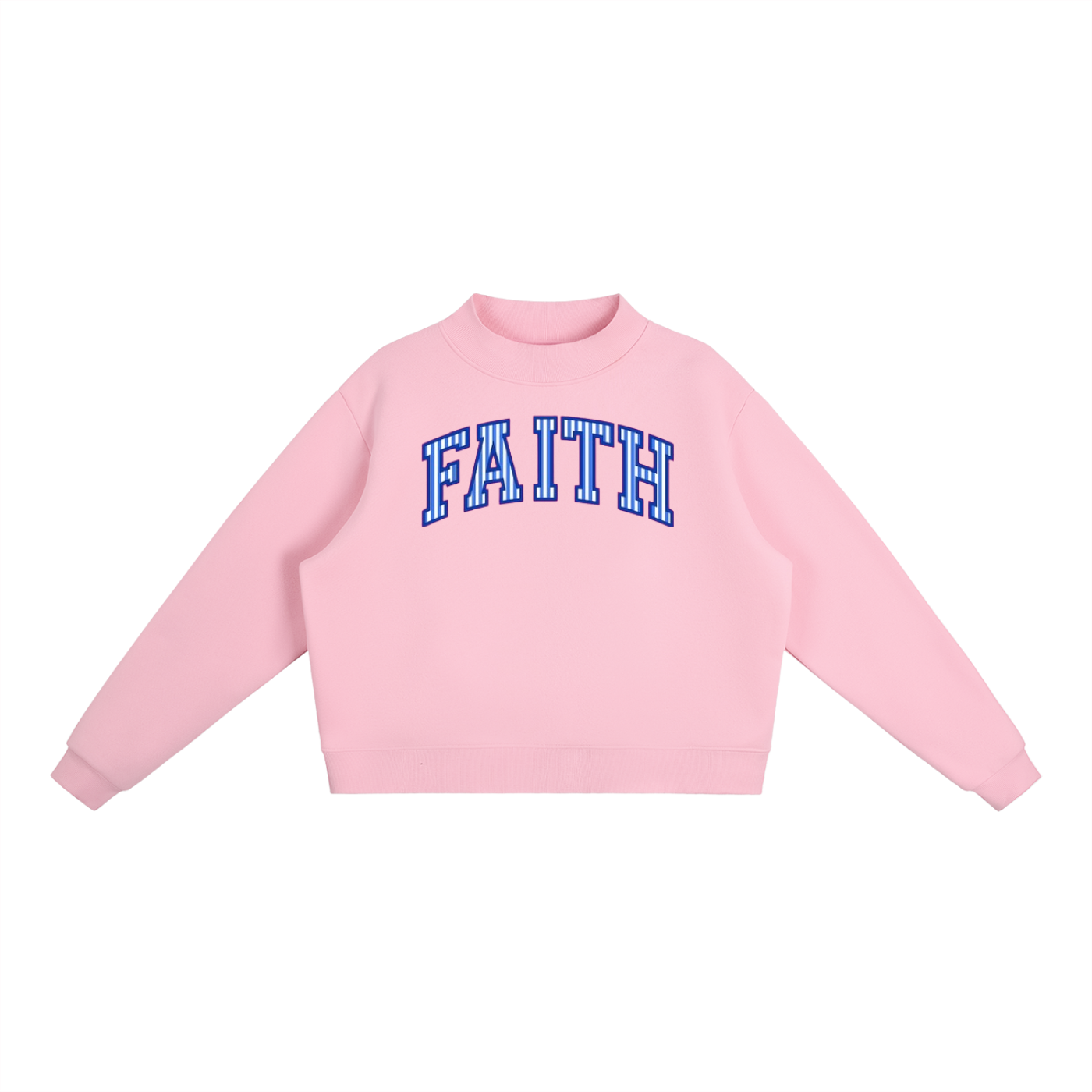 Faith Blue Stripes Essential Fleece Mock-Neck Crew Sweatshirt