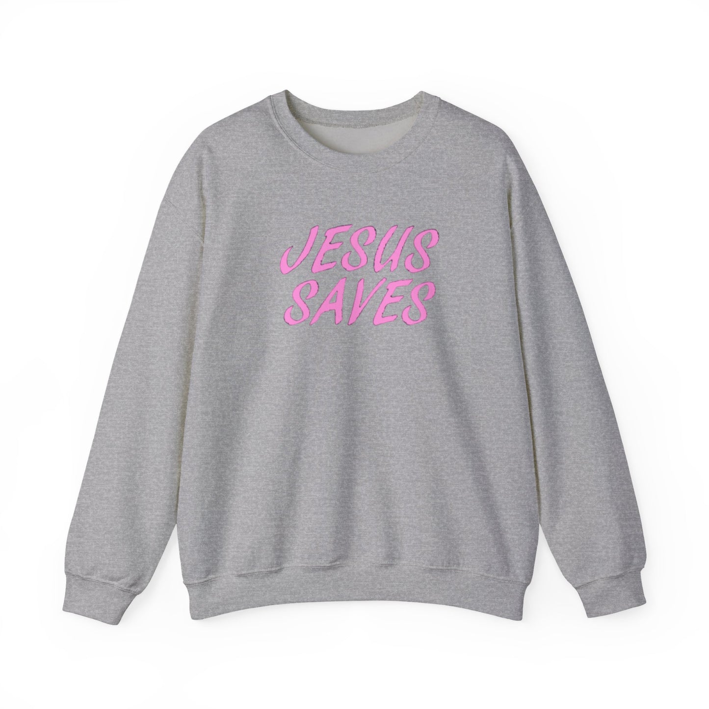 Jesus Saves Pink Script Crew neck — Christian Faith Graphic Tee