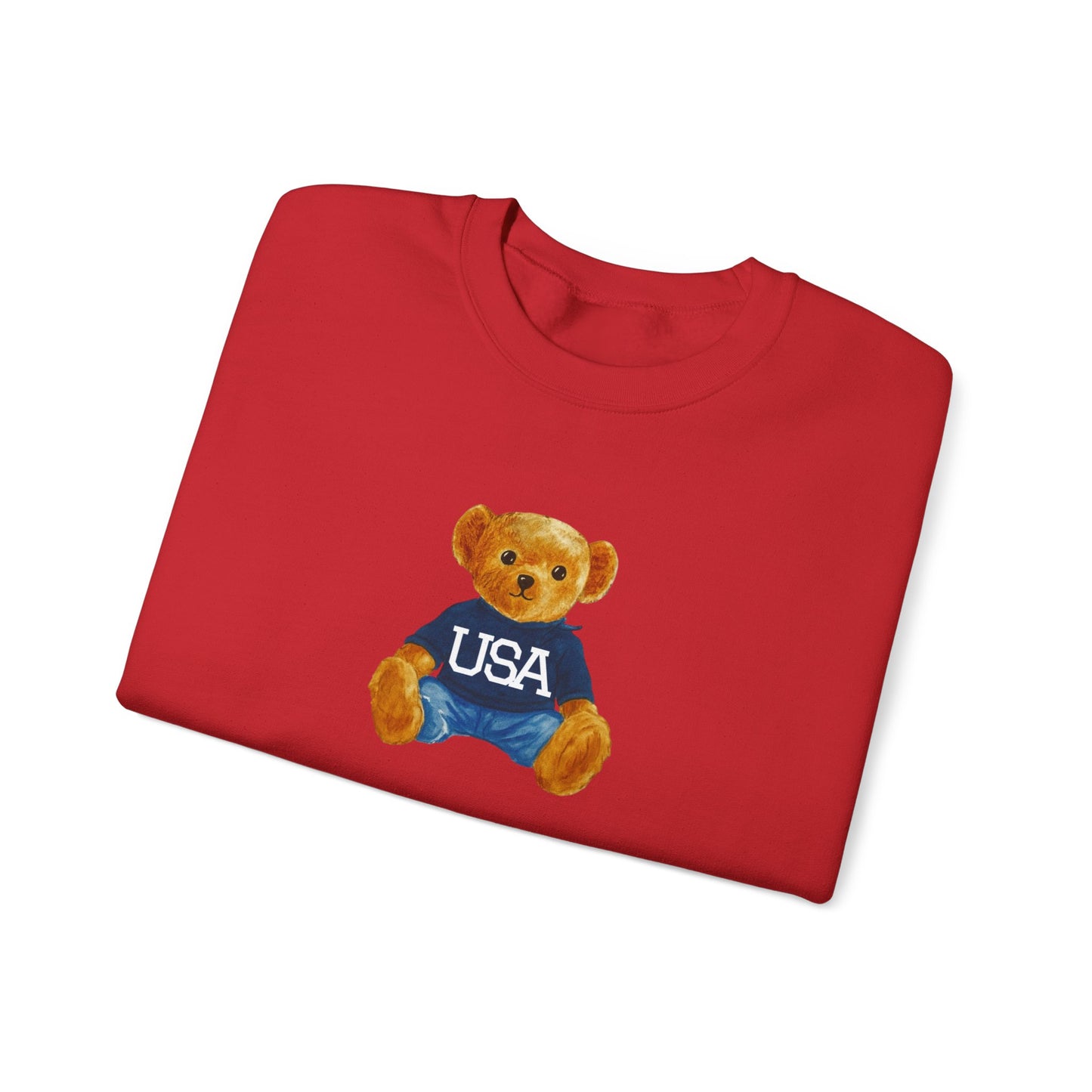 USA Teddy Bear Crewneck Sweatshirt — Cute Patriotic Bear Pullover