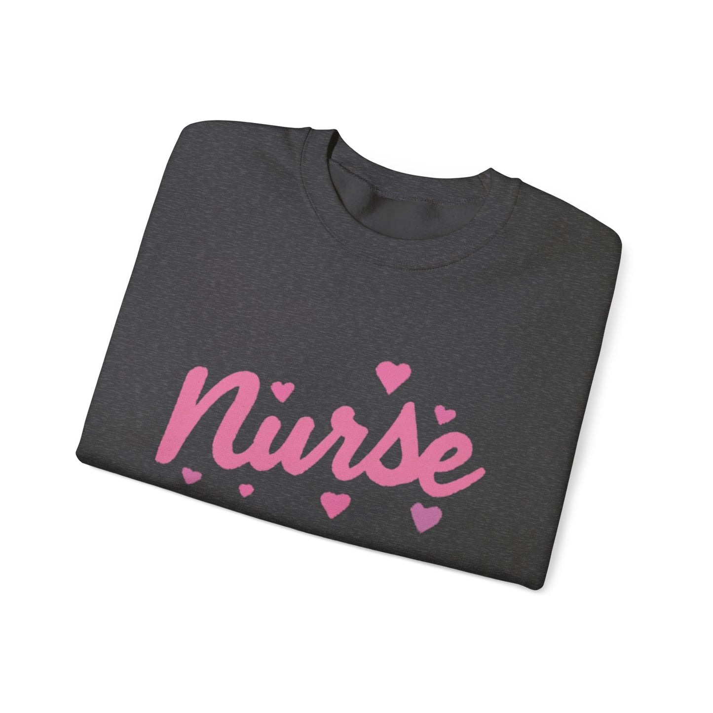 Nurse Crewneck Sweatshirt — Pink Script with Hearts, Cute Gift for Nurses