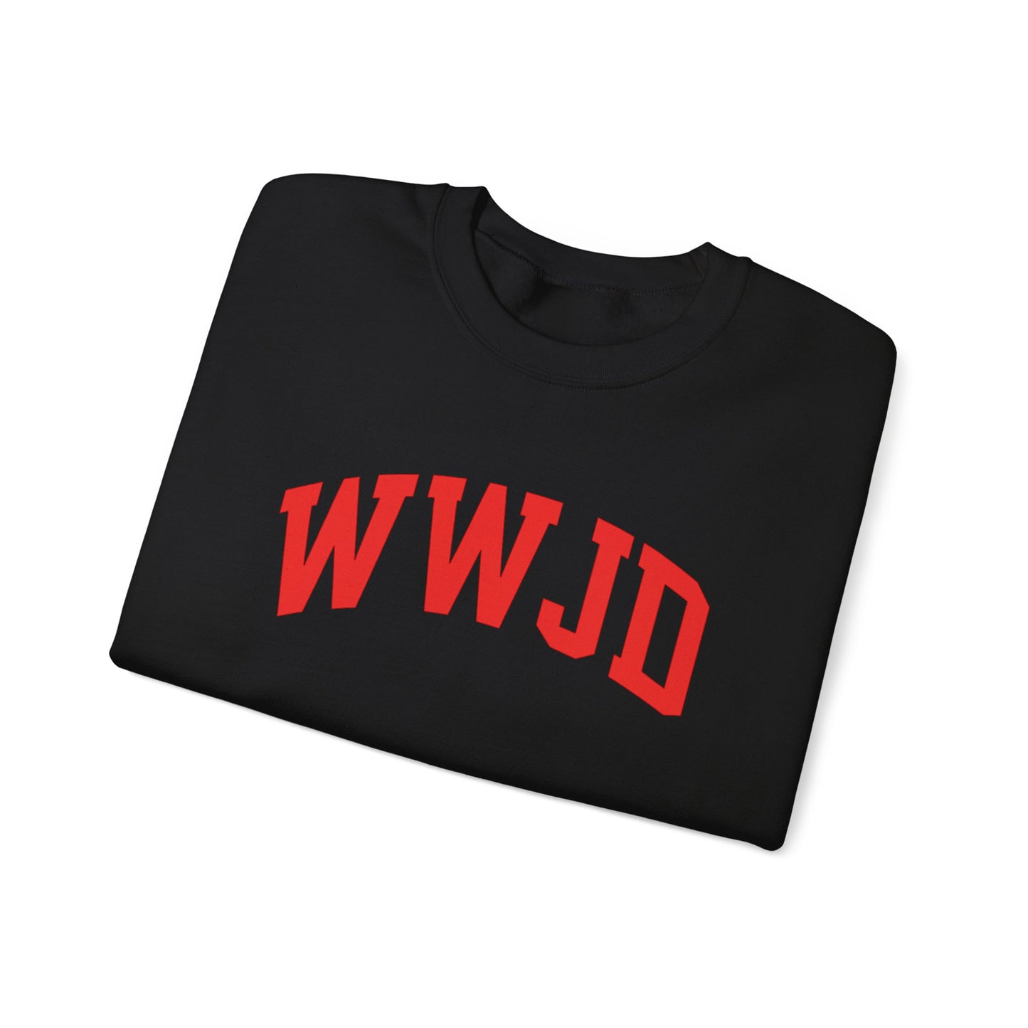WWJD Crewneck Sweatshirt — Classic Red Lettering Christian Faith Pullover