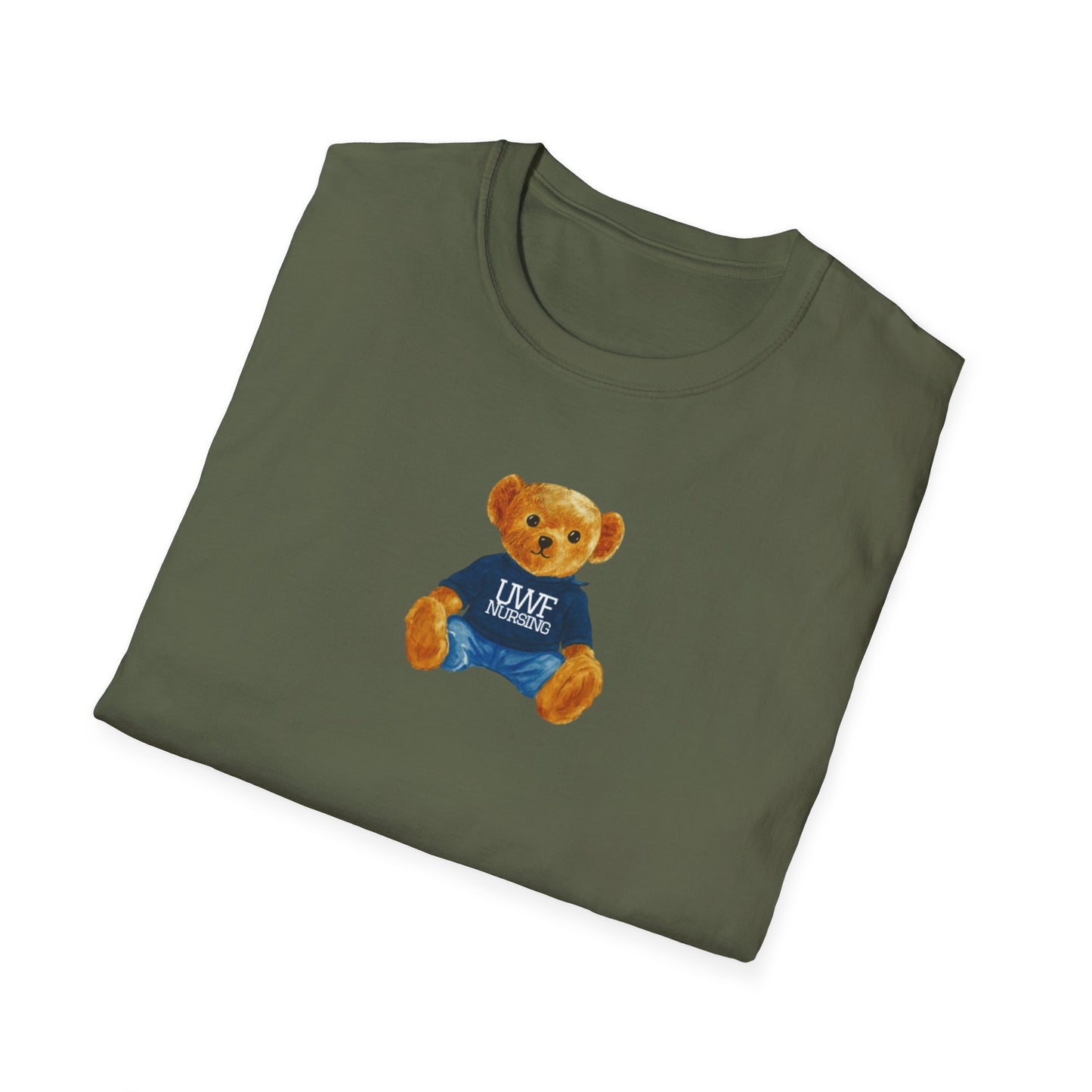 Teddy Bear Graphic T-Shirt — Cute Bear Wearing 'UWF NURSING' Sweater