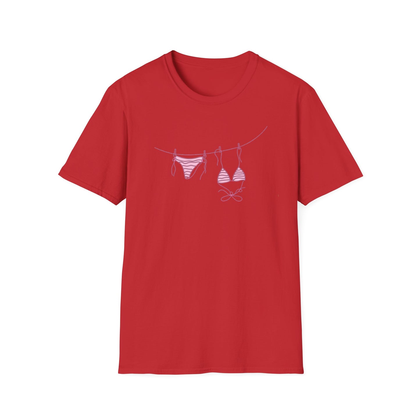 Bikini Line Graphic T‑Shirt – Pink Swimsuit Clothesline Tee