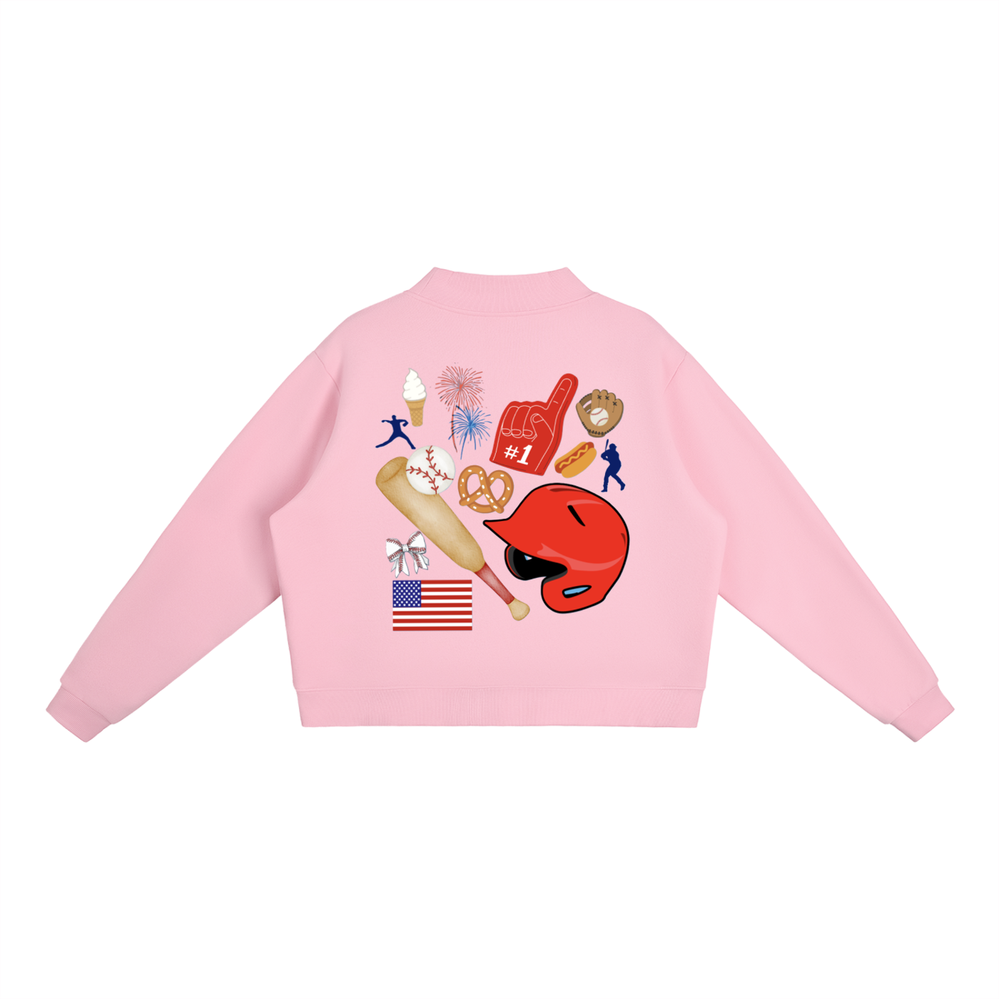 Flag All American Baseball Fleece Mock-Neck Crew Sweatshirt