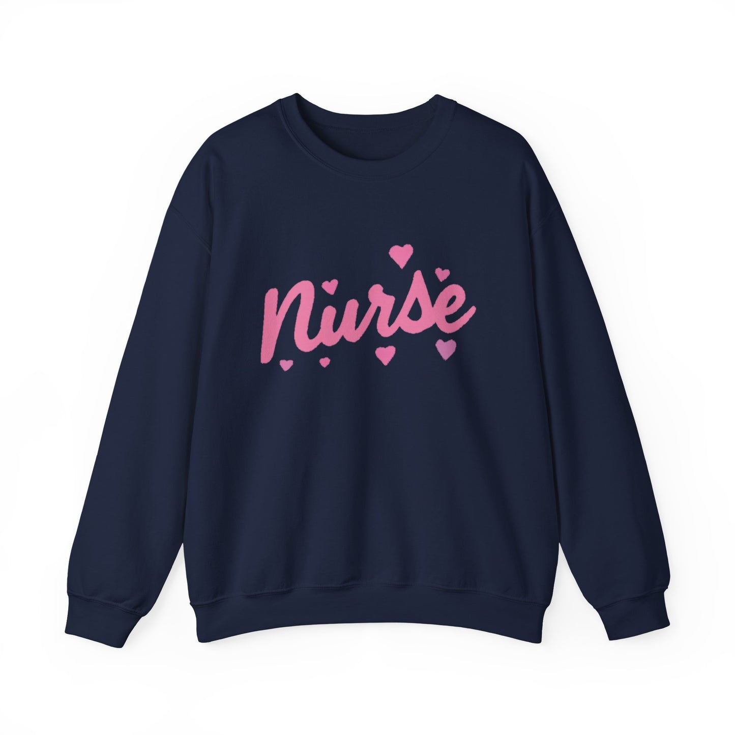 Nurse Crewneck Sweatshirt — Pink Script with Hearts, Cute Gift for Nurses