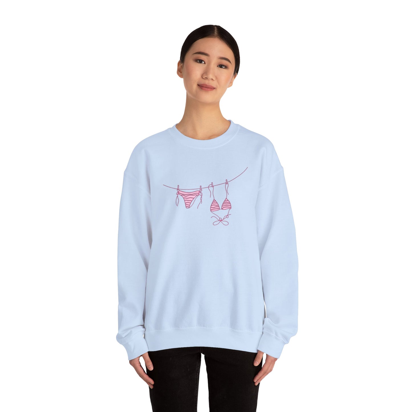 Bikini Line Graphic Crew Neck – Pink Swimsuit Clothesline Sweatshirt