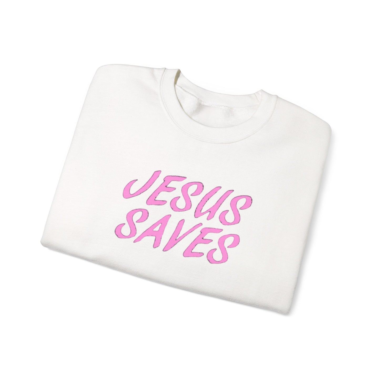 Jesus Saves Pink Script Crew neck — Christian Faith Graphic Tee