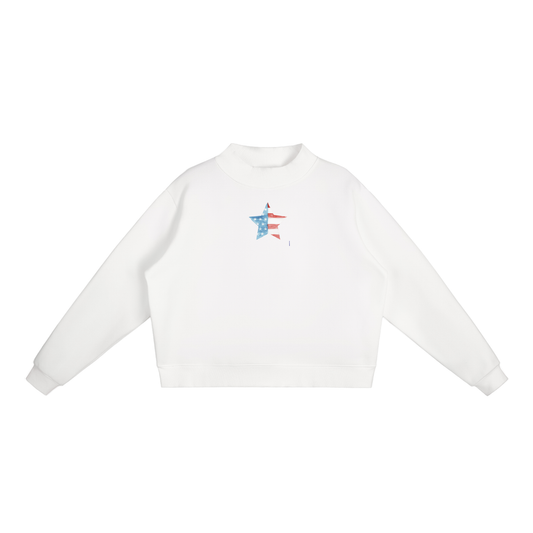 Watercolor Star Fleece Mock-Neck Crew Sweatshirt