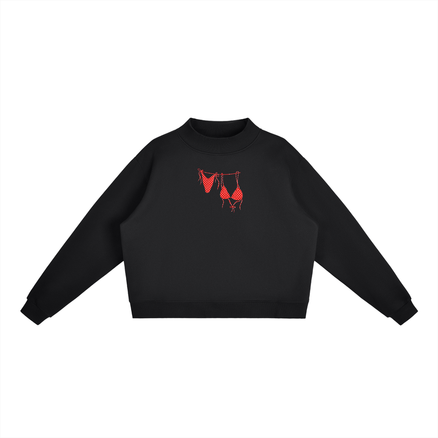 Red Bikini Front Essential Fleece Mock-Neck Crew Sweatshirt