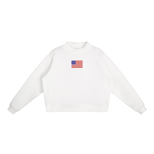 USA Flag Essential Fleece Mock-Neck Crew Sweatshirt