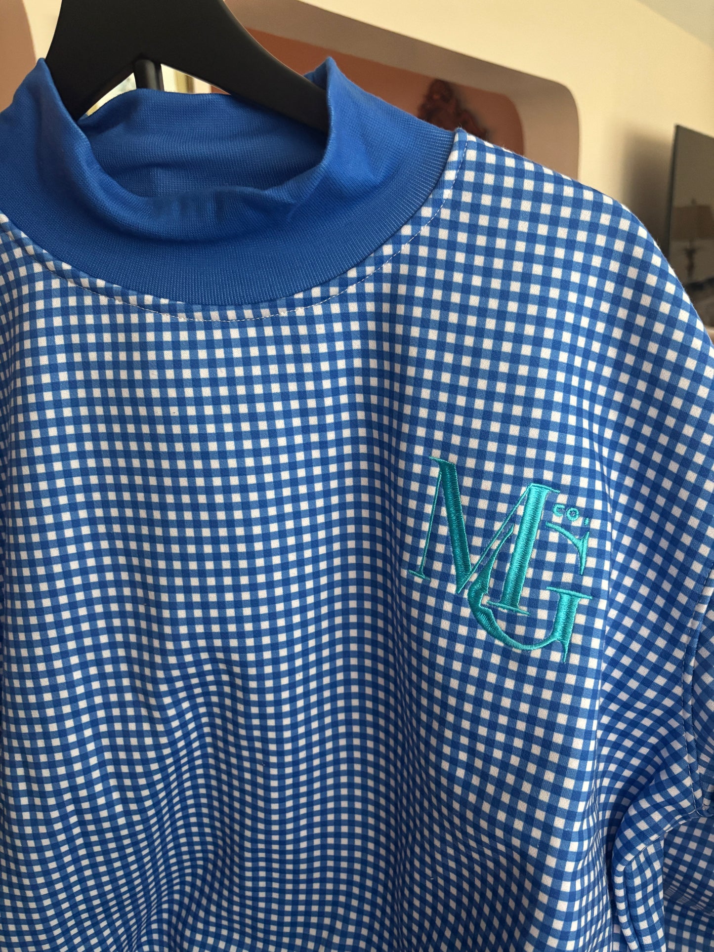 Logo gingham mock neck s/m