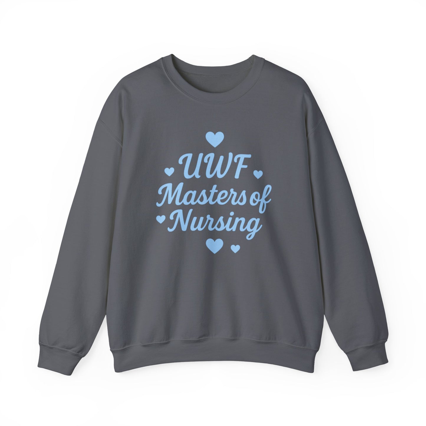 UWF Masters of Nursing Crew neck — Light Blue Heart Nursing School Sweatshirt