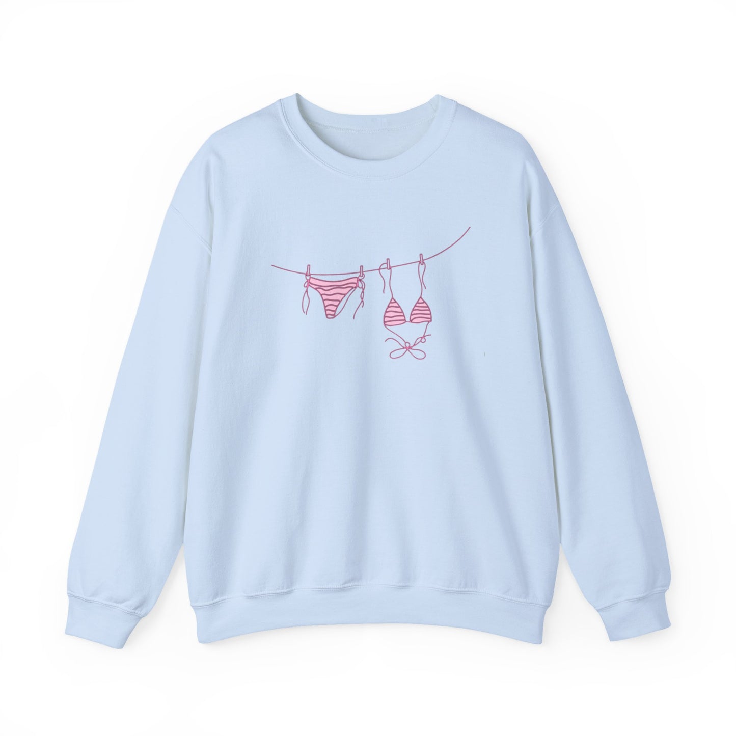 Bikini Line Graphic Crew Neck – Pink Swimsuit Clothesline Sweatshirt