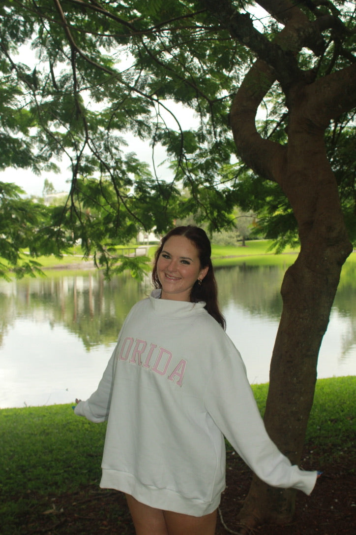 FLORIDA WHITE AND PINK MOCK NECK