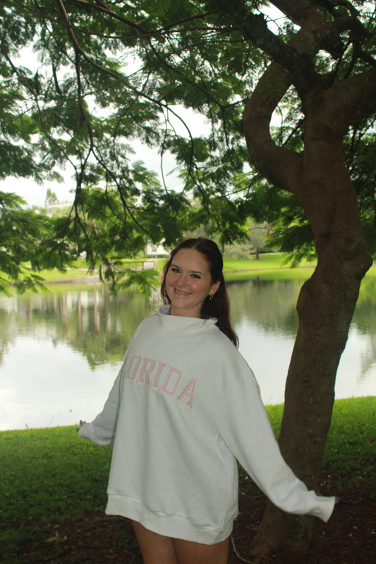 FLORIDA WHITE AND PINK MOCK NECK