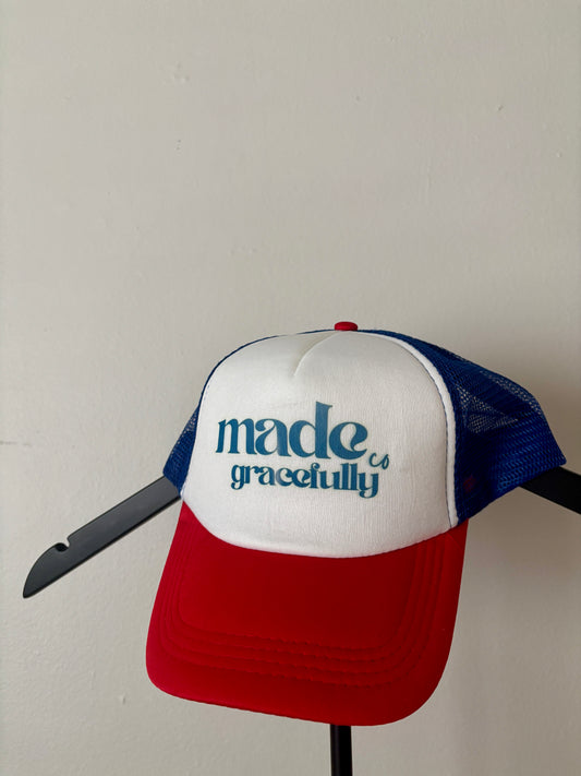 RED AND BLUE LOGO HAT