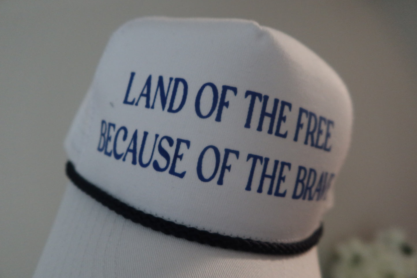 LAND OF THE FREE BECAUSE OF THE BRAVE-WHITE AND  BLUE HAT