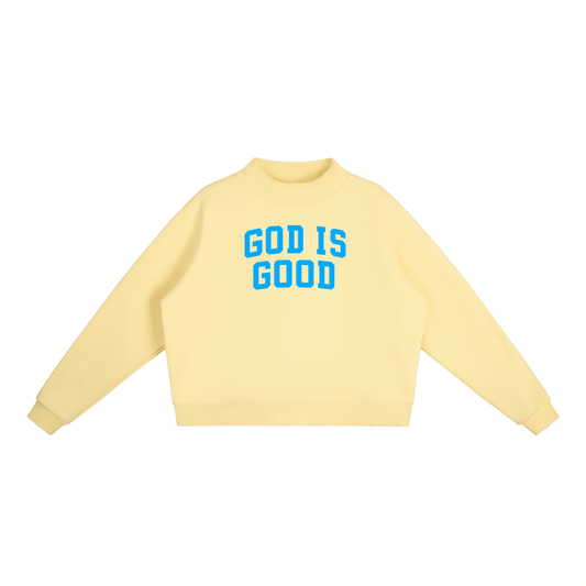 God Is Good Blue Essential Fleece Mock-Neck Crew Sweatshirt