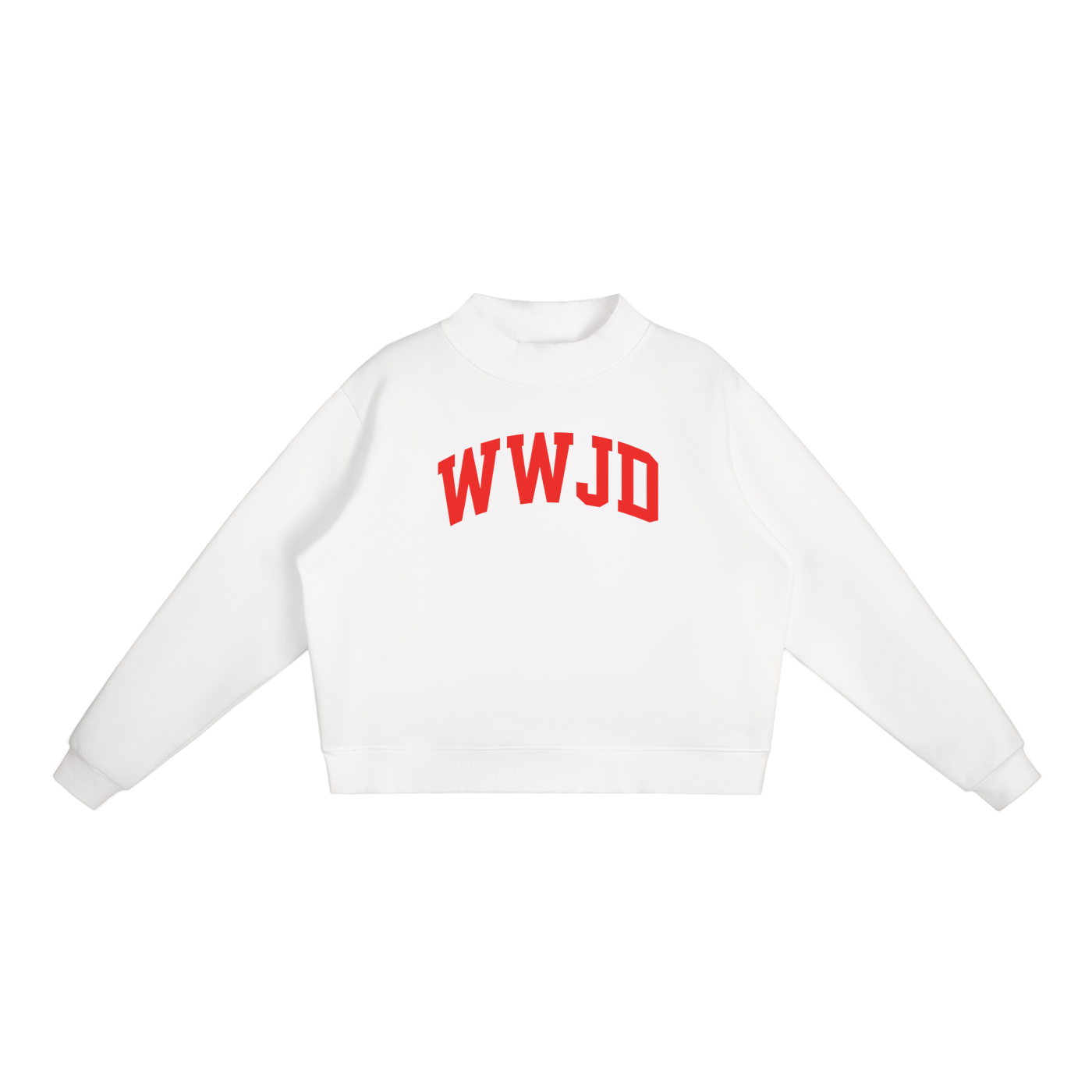 WWJD Red Print Essential Fleece Mock-Neck Crew Sweatshirt