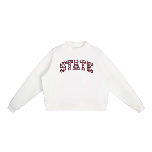 State Gingham Essential Fleece Mock-Neck Crew Sweatshirt