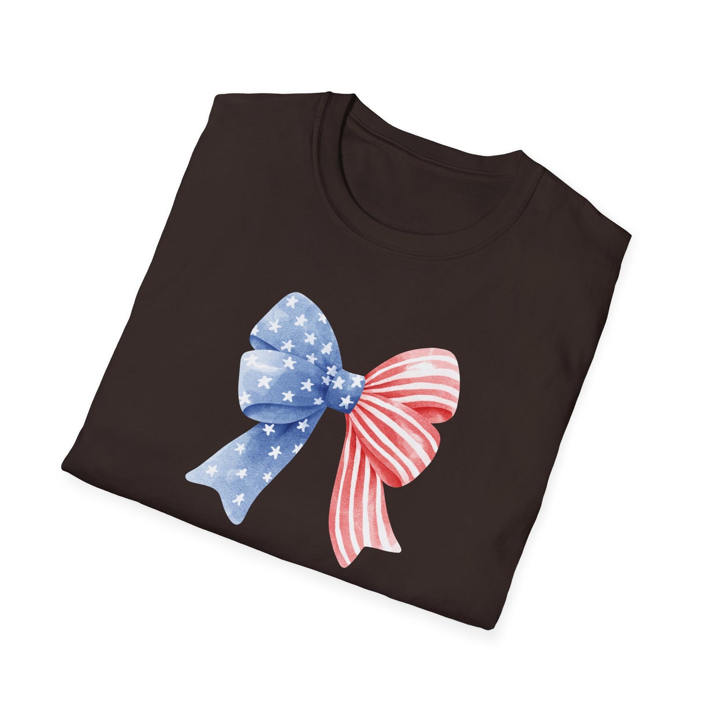 Patriotic USA Flag Bow T-Shirt — Red White Blue 4th of July Tee