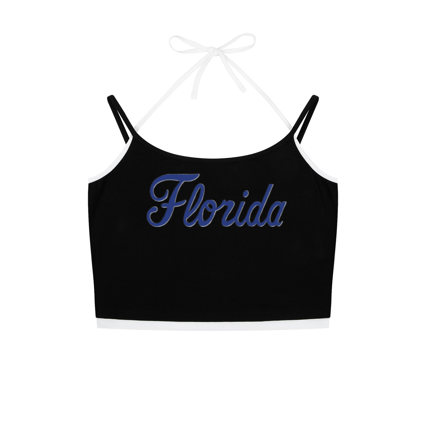 Florida Script Contrast Binding Halter Tank Top