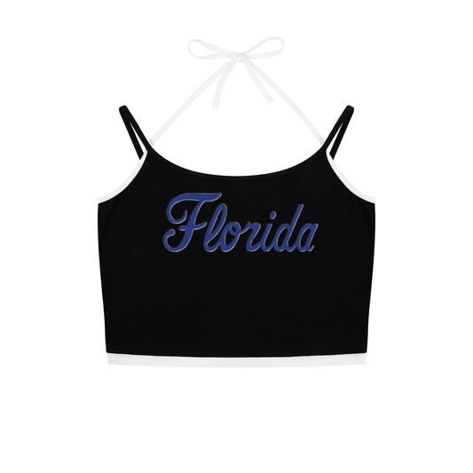 Florida Script Contrast Binding Halter Tank Top
