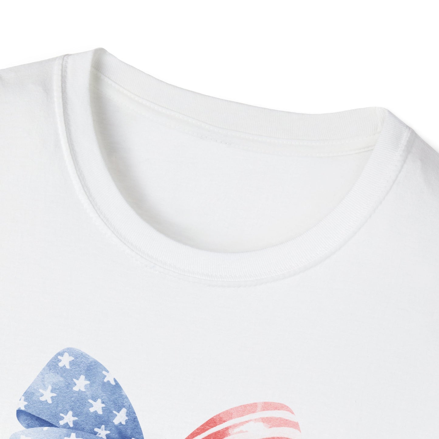 Patriotic USA Flag Bow T-Shirt — Red White Blue 4th of July Tee