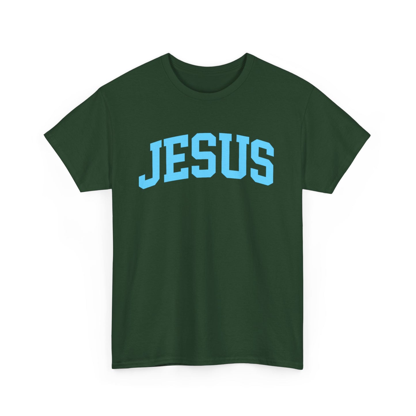 Jesus Graphic Tee — Light Blue Collegiate Faith T-Shirt