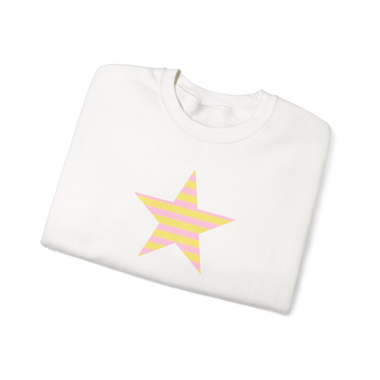 Star Stripe Crewneck — Pastel Pink & Yellow Graphic Sweatshirt