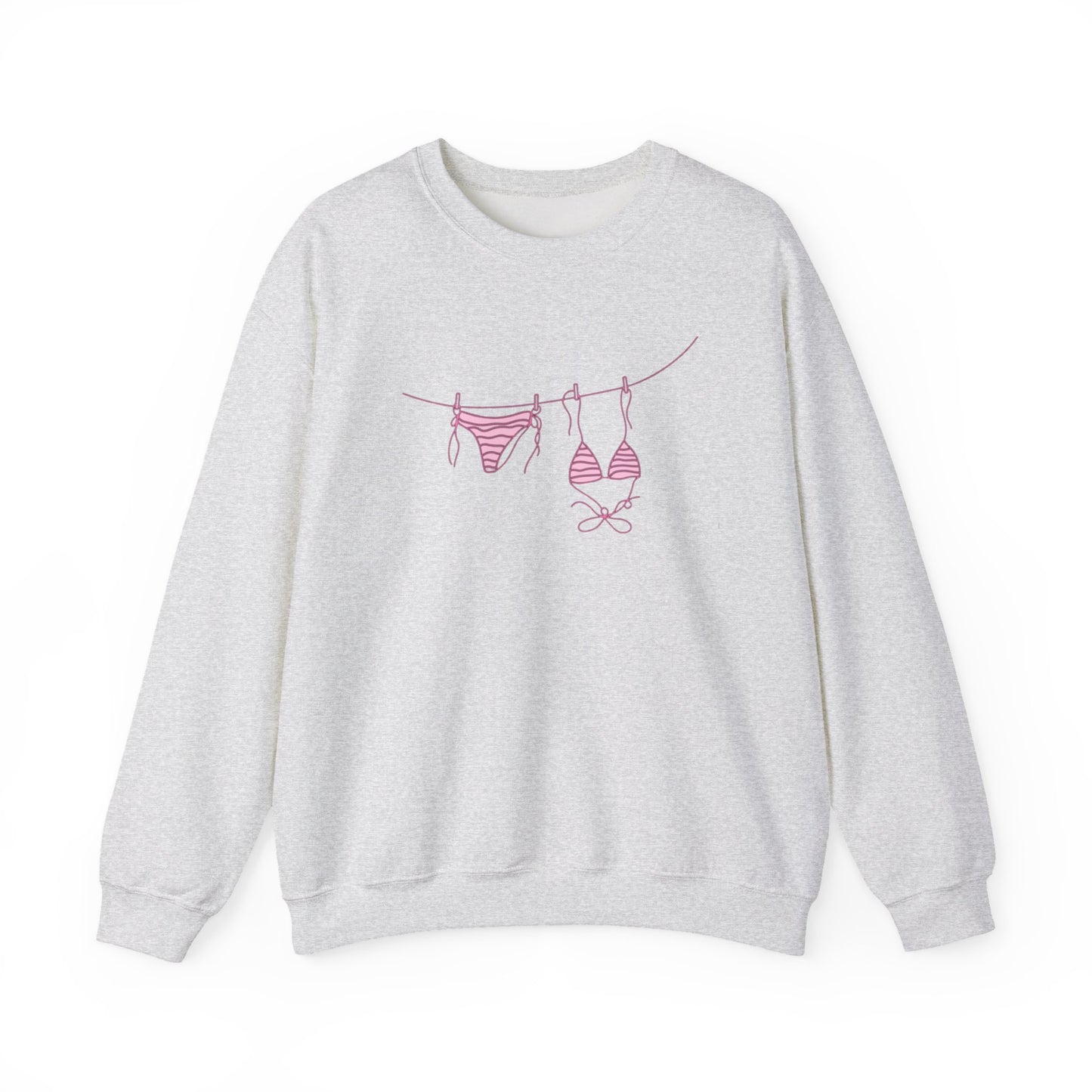 Bikini Line Graphic Crew Neck – Pink Swimsuit Clothesline Sweatshirt
