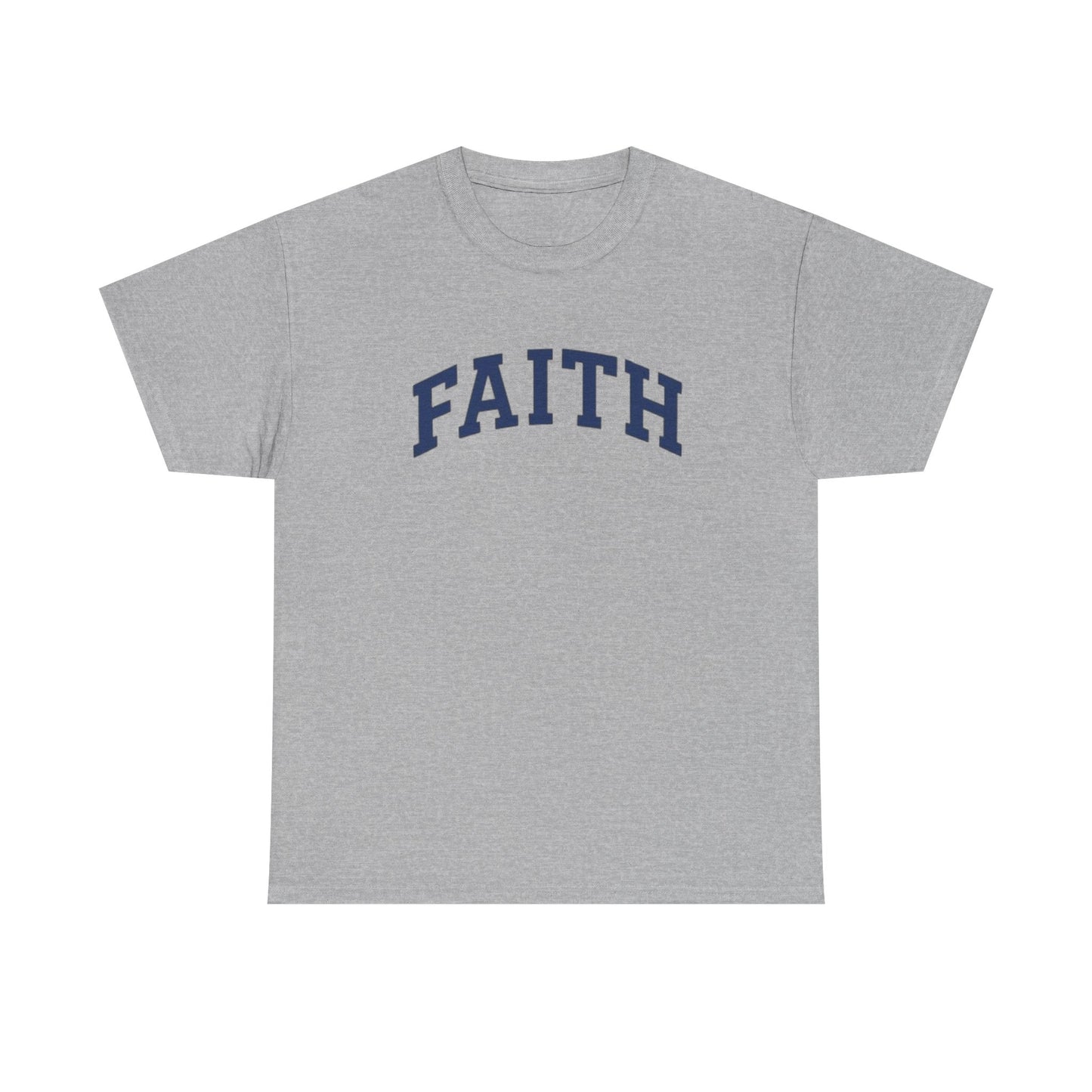 Faith Graphic Tee — Simple Navy Arch Lettering Christian T‑Shirt