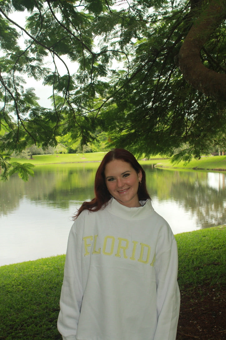 FLORIDA WHITE AND YELLOW MOCK NECK