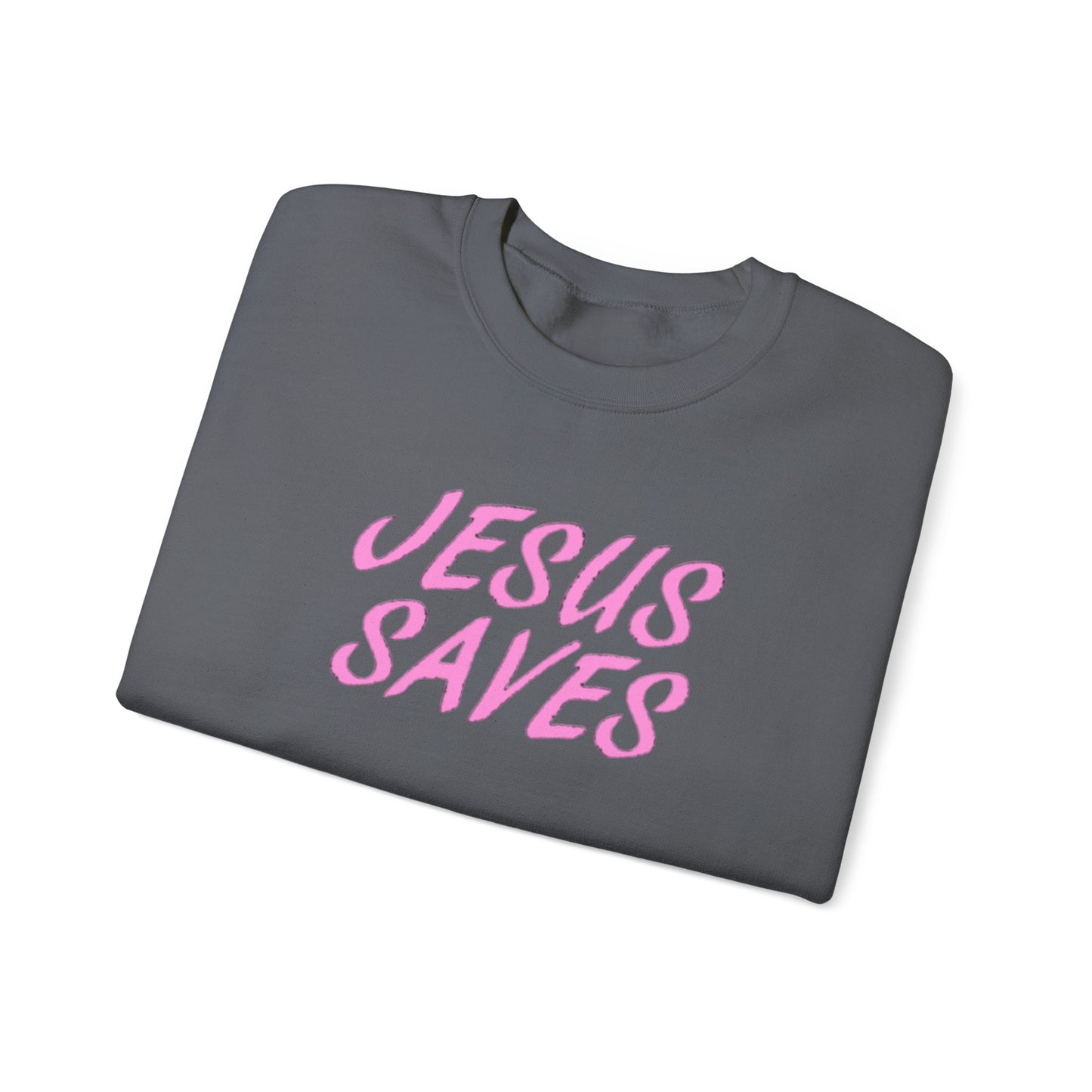 Jesus Saves Pink Script Crew neck — Christian Faith Graphic Tee