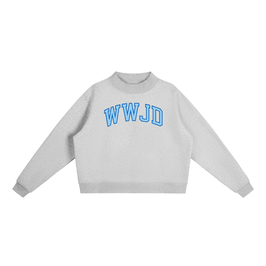WWJD Blue hearts Essential Fleece Mock-Neck Crew Sweatshirt