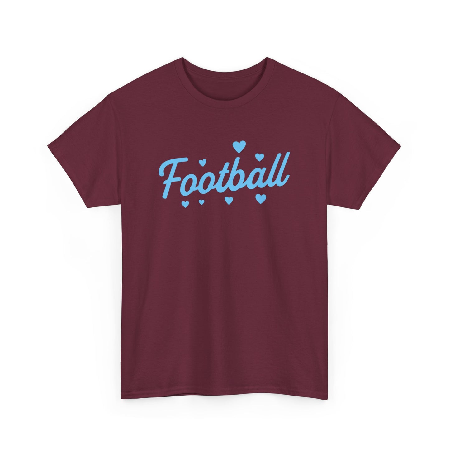 Football Script Tee — Light Blue Heart Sports T-Shirt