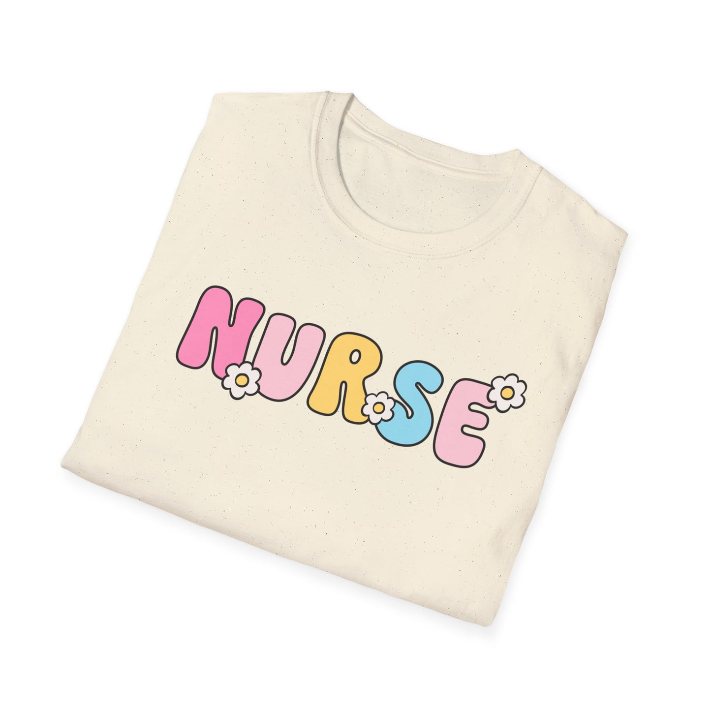 Nurse Daisy Retro Bubble Letter T-Shirt — Cute Pastel Floral Nursing Tee