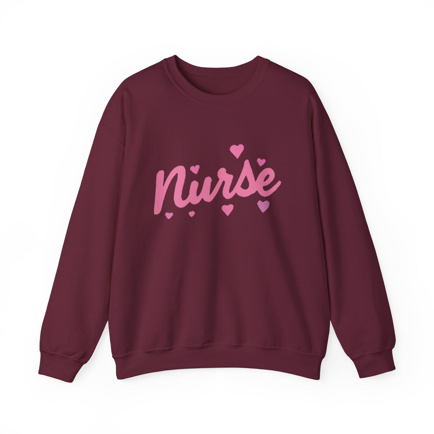 Nurse Crewneck Sweatshirt — Pink Script with Hearts, Cute Gift for Nurses