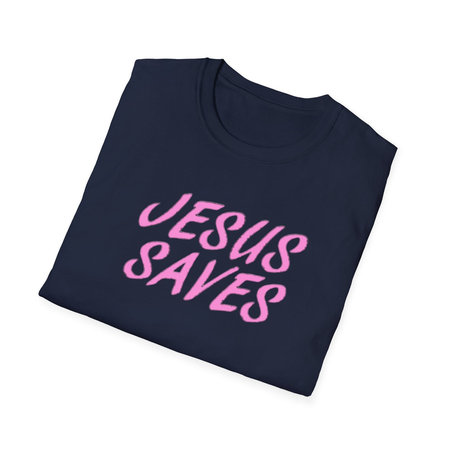 Jesus Saves Pink Script T-Shirt — Christian Faith Graphic Tee
