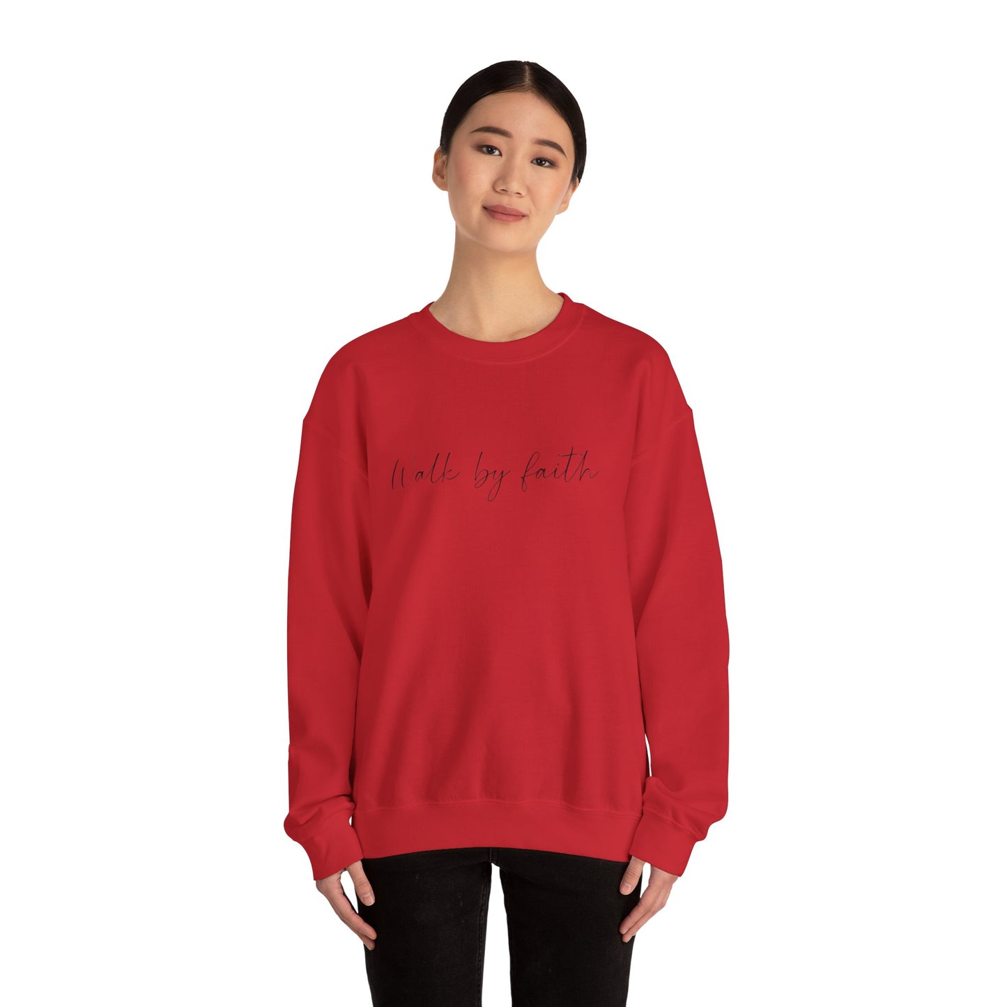 Crewneck Sweatshirt — "Walk by Faith" Minimal Script Christian Pullover