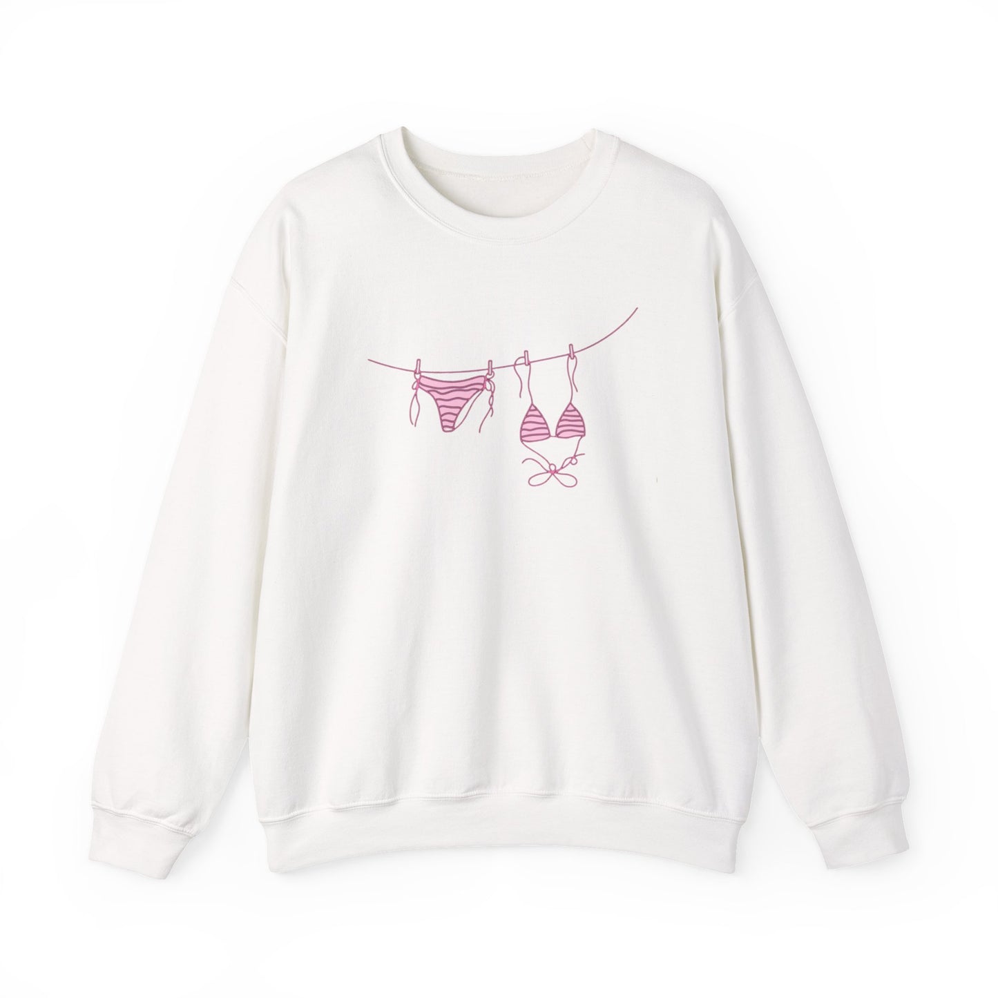 Bikini Line Graphic Crew Neck – Pink Swimsuit Clothesline Sweatshirt
