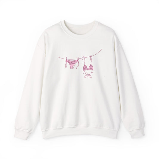 Bikini Line Graphic Crew Neck – Pink Swimsuit Clothesline Sweatshirt