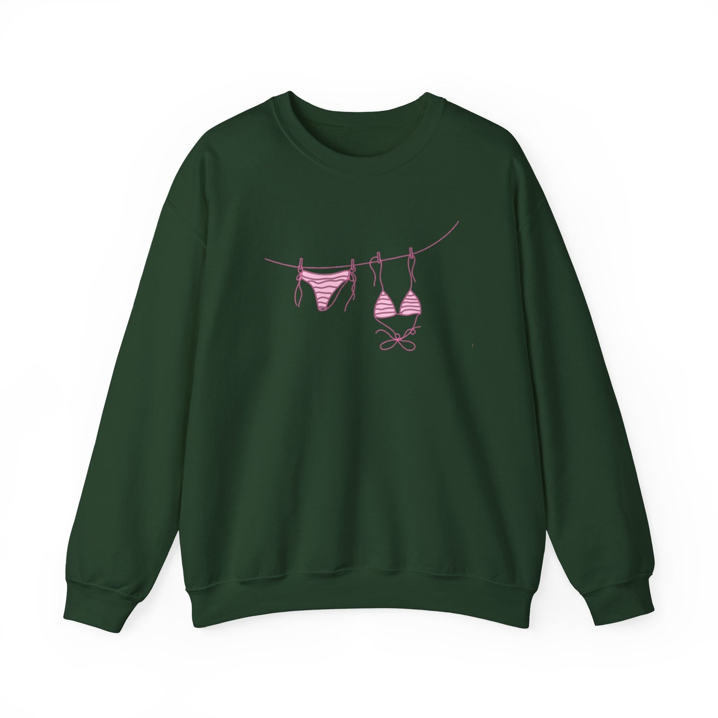 Bikini Line Graphic Crew Neck – Pink Swimsuit Clothesline Sweatshirt