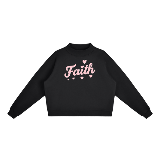 Faith Hearts Essential Fleece Mock-Neck Crew Sweatshirt