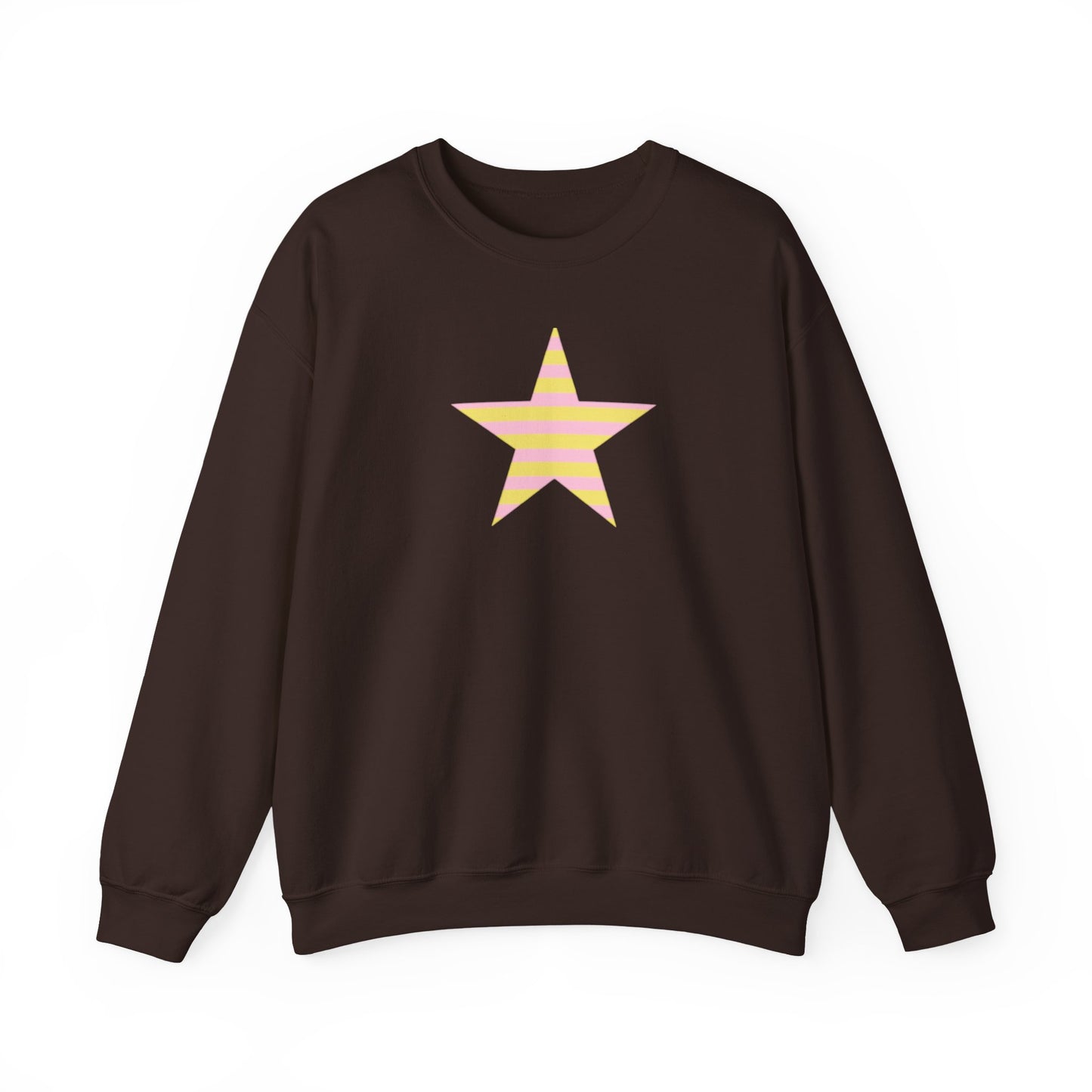 Star Stripe Crewneck — Pastel Pink & Yellow Graphic Sweatshirt