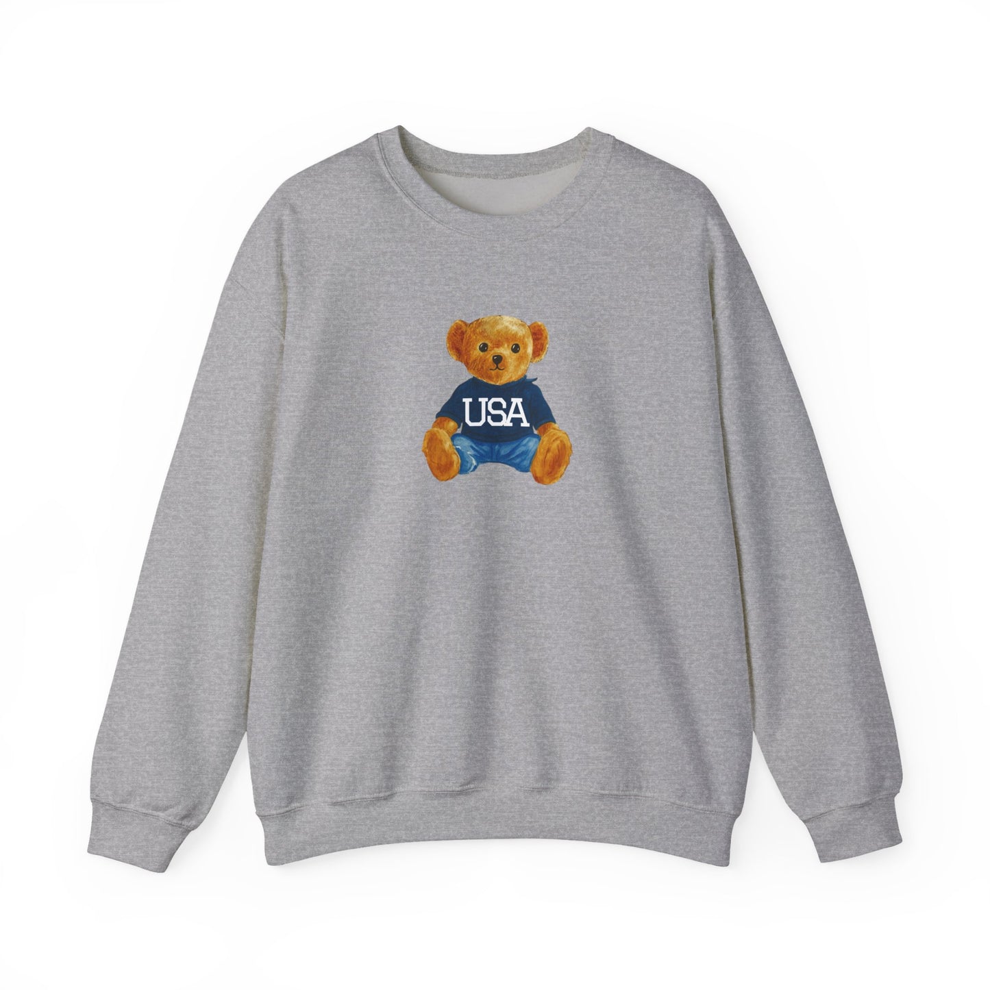 USA Teddy Bear Crewneck Sweatshirt — Cute Patriotic Bear Pullover